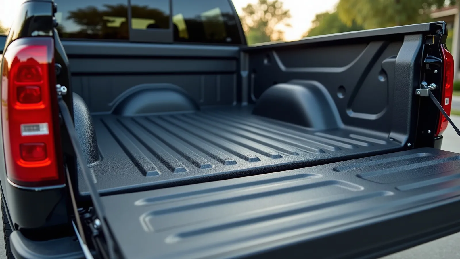 An open pickup truck bed protected by a durable textured spray-in bed liner