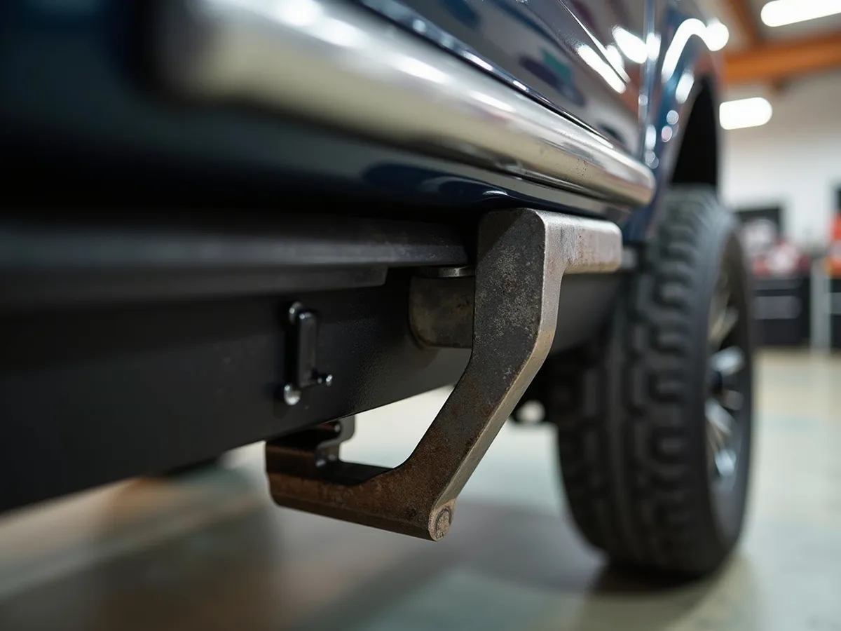 A custom welded steel mounting bracket for a pickup truck