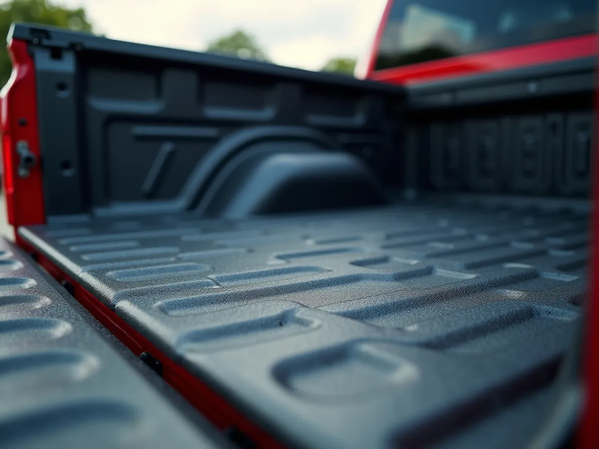 Close-up of the textured surface of a freshly applied spray-in bed liner on a truck bed
