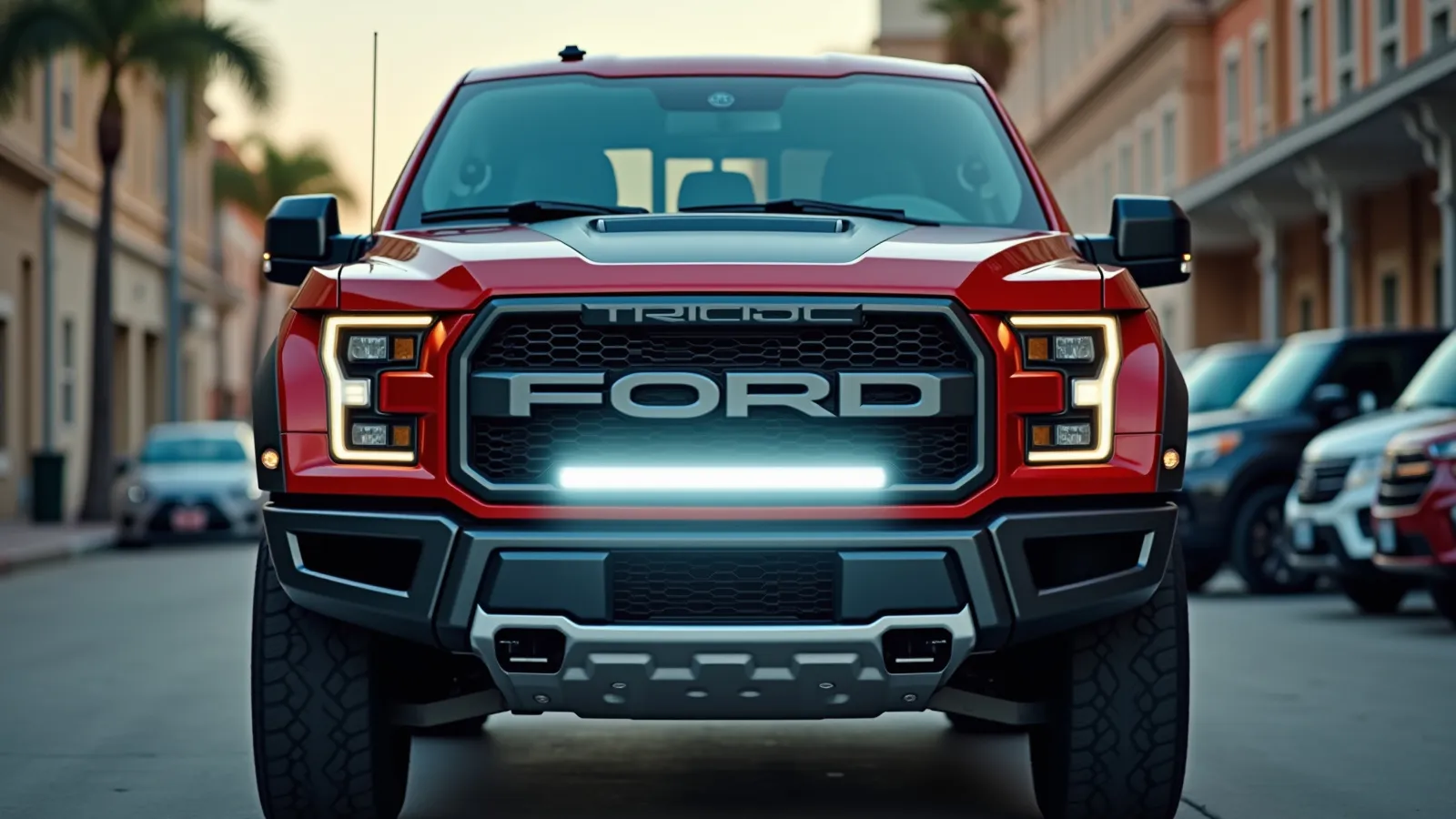 LED light bar mounted on the front of a pickup truck