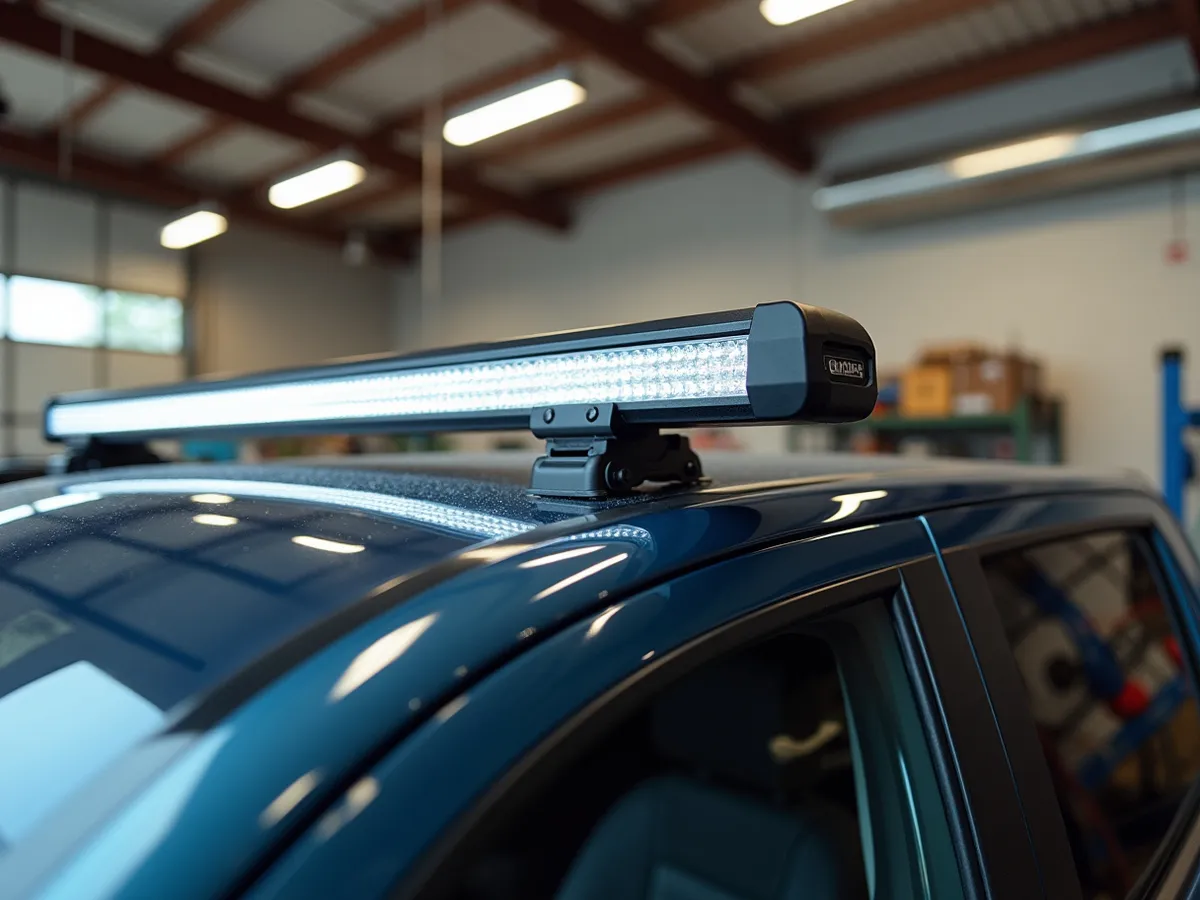 A slim LED light bar bolted to the roof of a pickup truck
