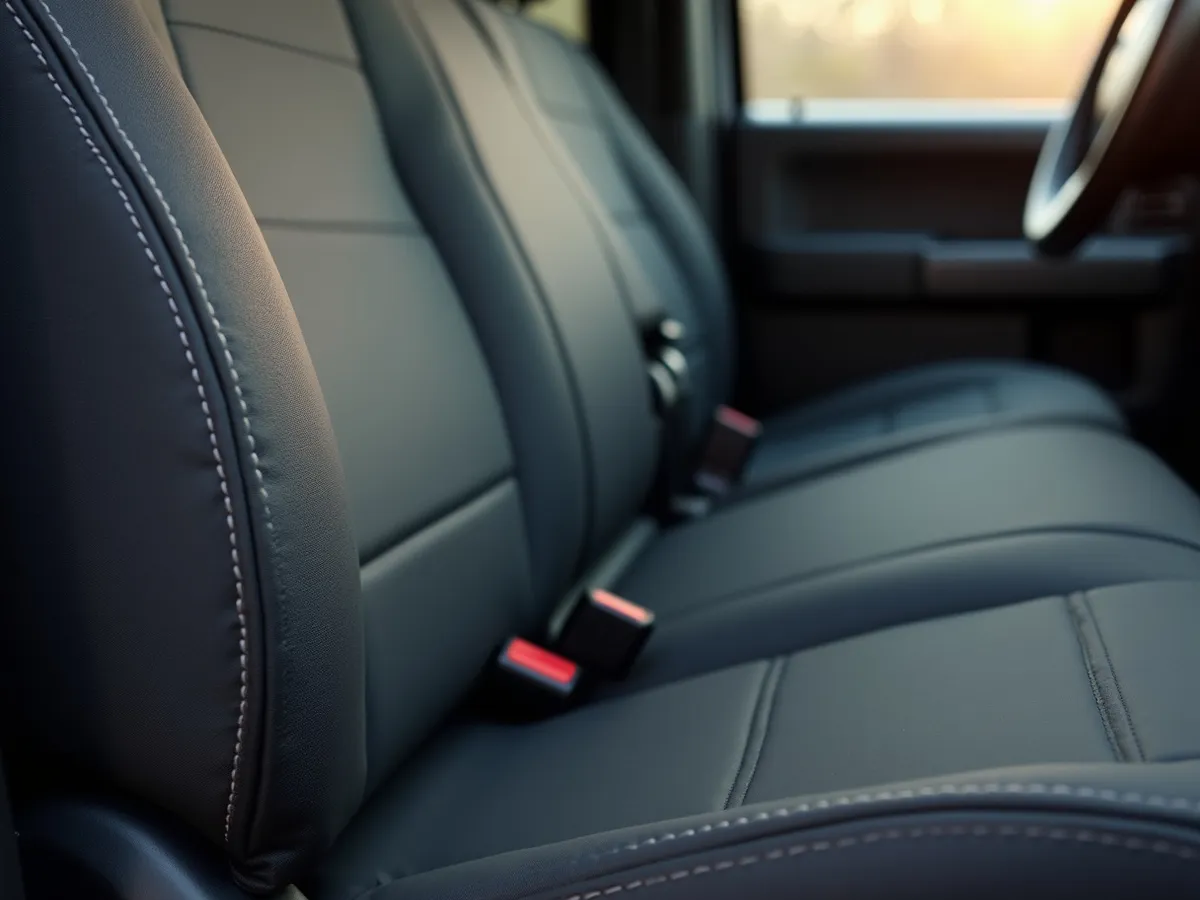 Close-up of reinforced stitching on a fitted neoprene seat cover