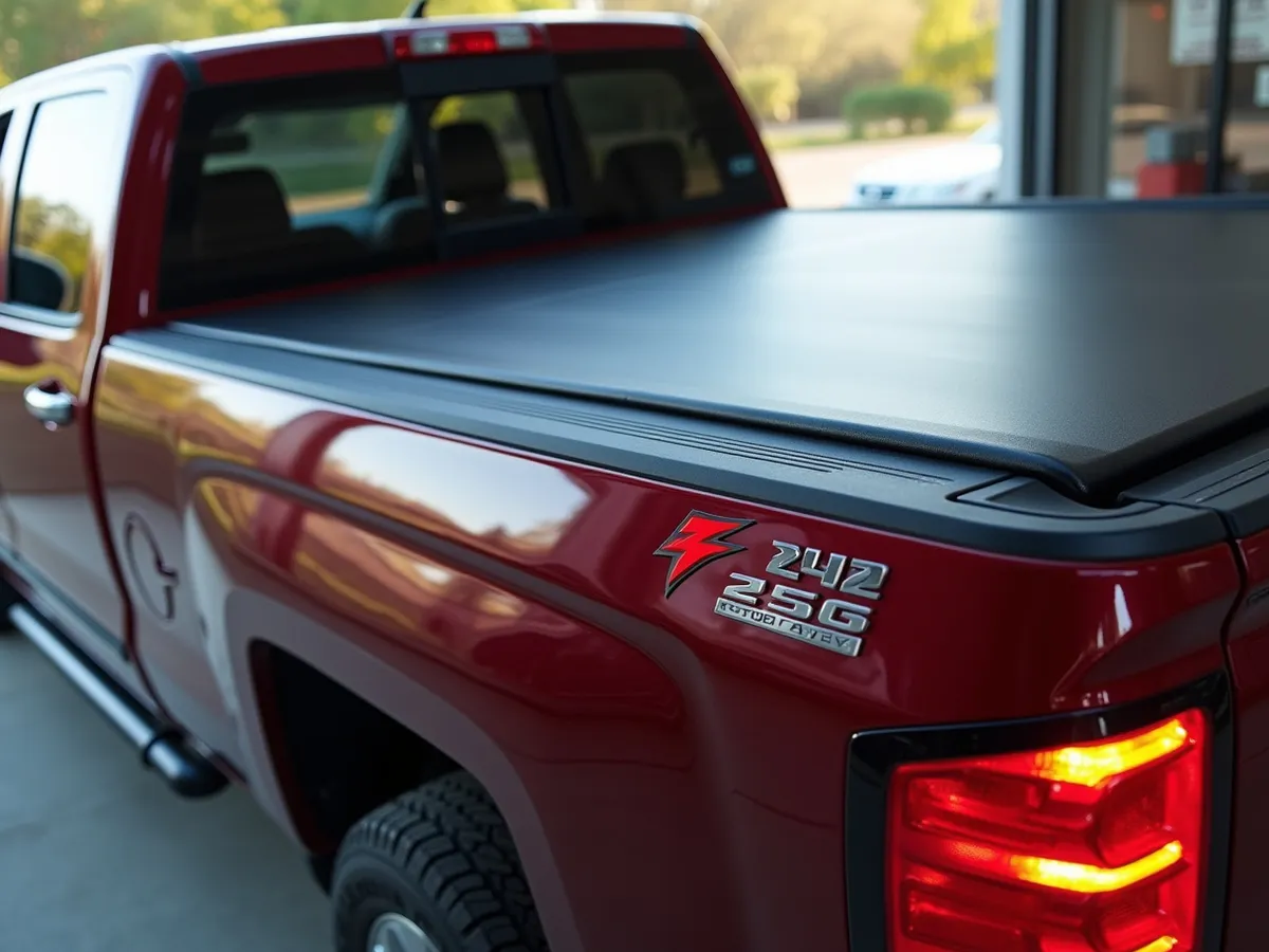 A soft roll-up tonneau cover tensioned over a pickup truck bed